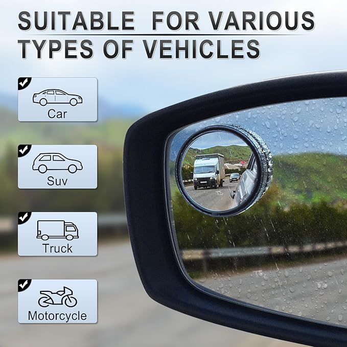 Miroirs d'Angle Mort pour Voiture - Pack de 2 Miroirs Rotatifs à 360°