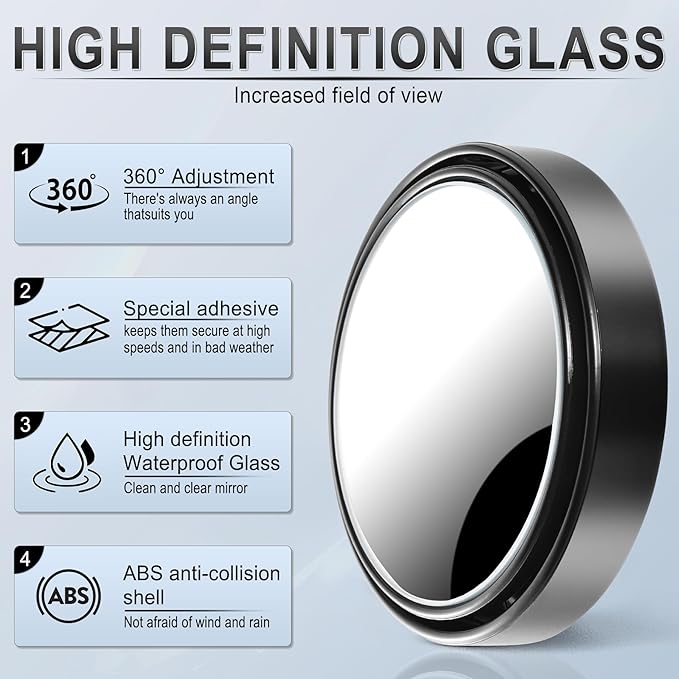 Miroirs d'Angle Mort pour Voiture - Pack de 2 Miroirs Rotatifs à 360°